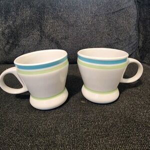 2 Royal Norfolk Greenbrier International Heavy Mug Coffee Tea Cup White Blue